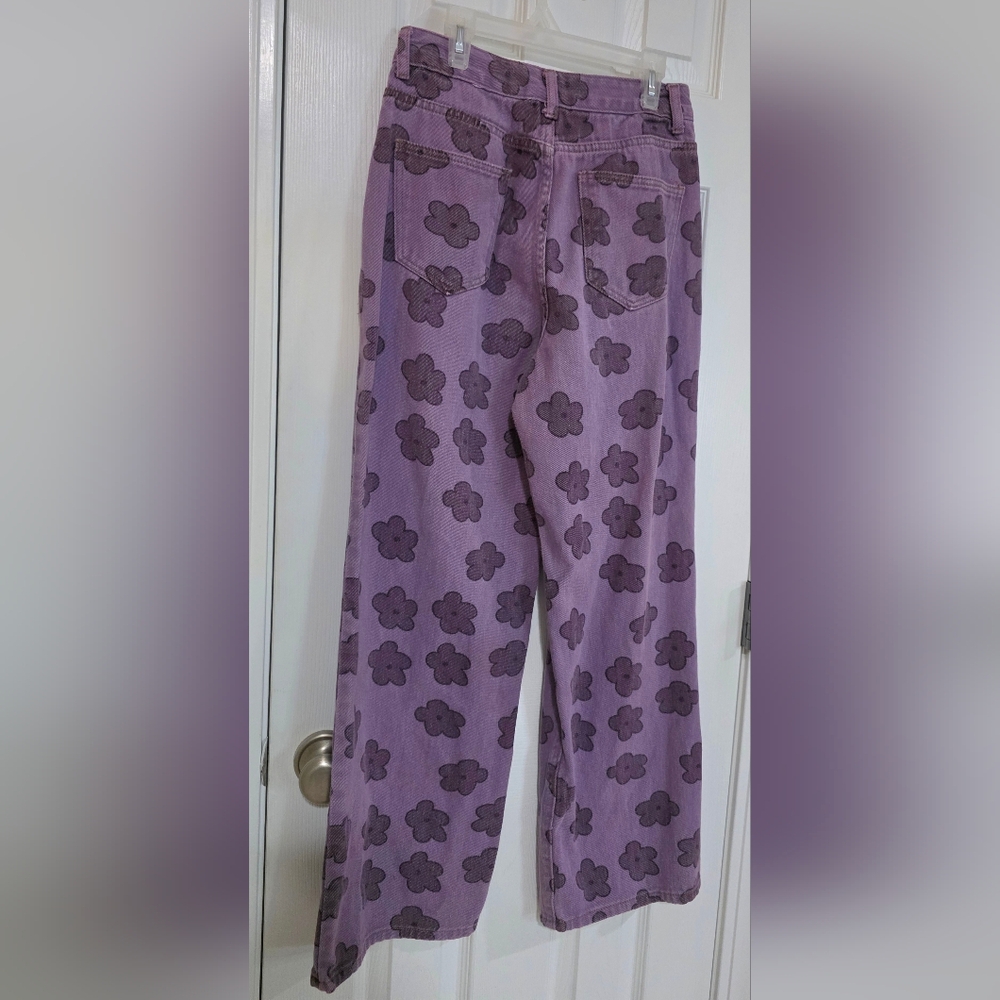 SHEIN Purple Floral Wide Leg Jeans - Picture 4 of 8